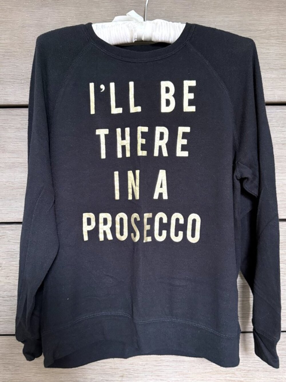 Fifth Sun "I'll Be There in a Prosecco" Black Gold Graphic Sweatshirt M